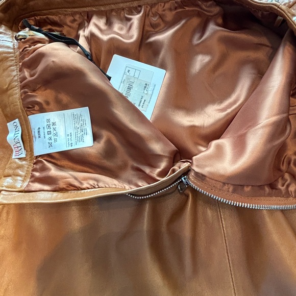 NWT Valentino Brown Lambskin Leather Studded Mini Skirt Sz 46 or 10, Scallop Hem - Picture 5 of 13